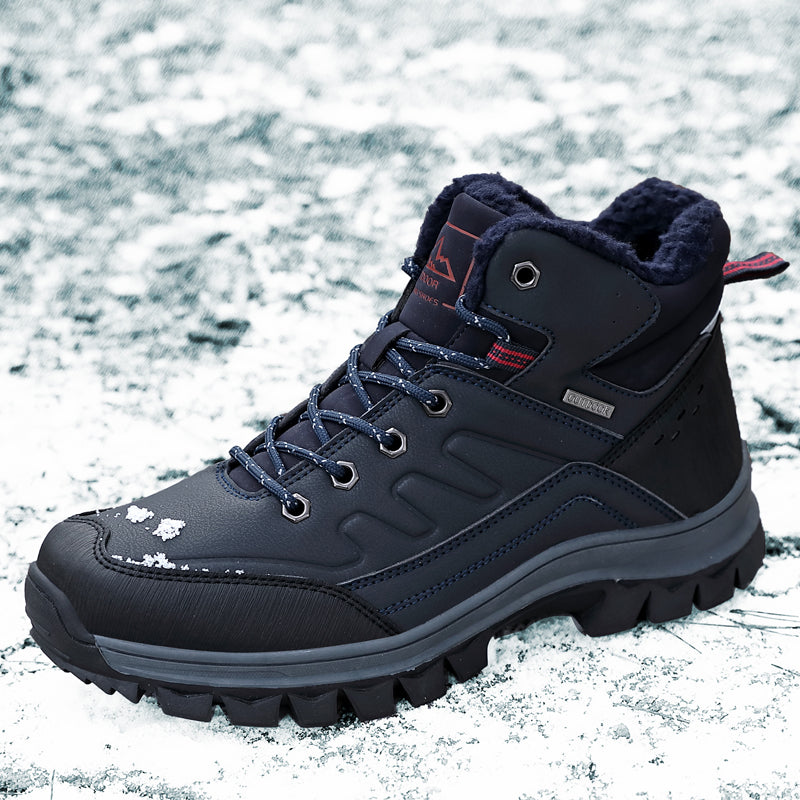 Winter Leather Snow Boots, Waterproof Outdoor Warm Ankle Boots