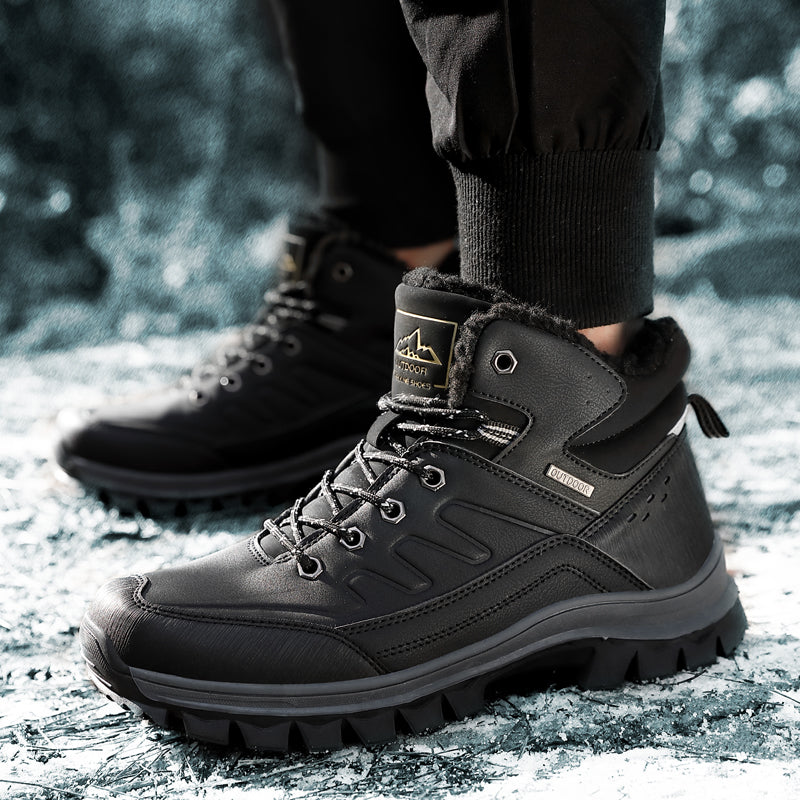 Winter Leather Snow Boots, Waterproof Outdoor Warm Ankle Boots